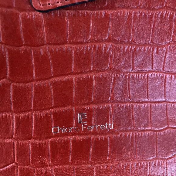 Chiara Ferretti Red Croc Embossed Leather Crossbody Bucket Shoulder Bag Italy - Picture 4 of 9